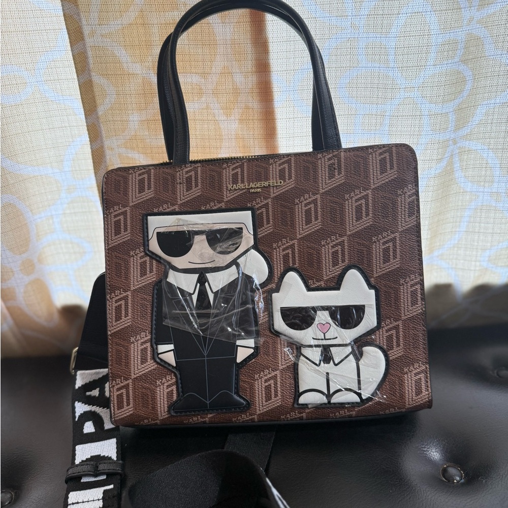 Karl Lagerfeld Brown and Black Shoulder Bag with Iconic Figures